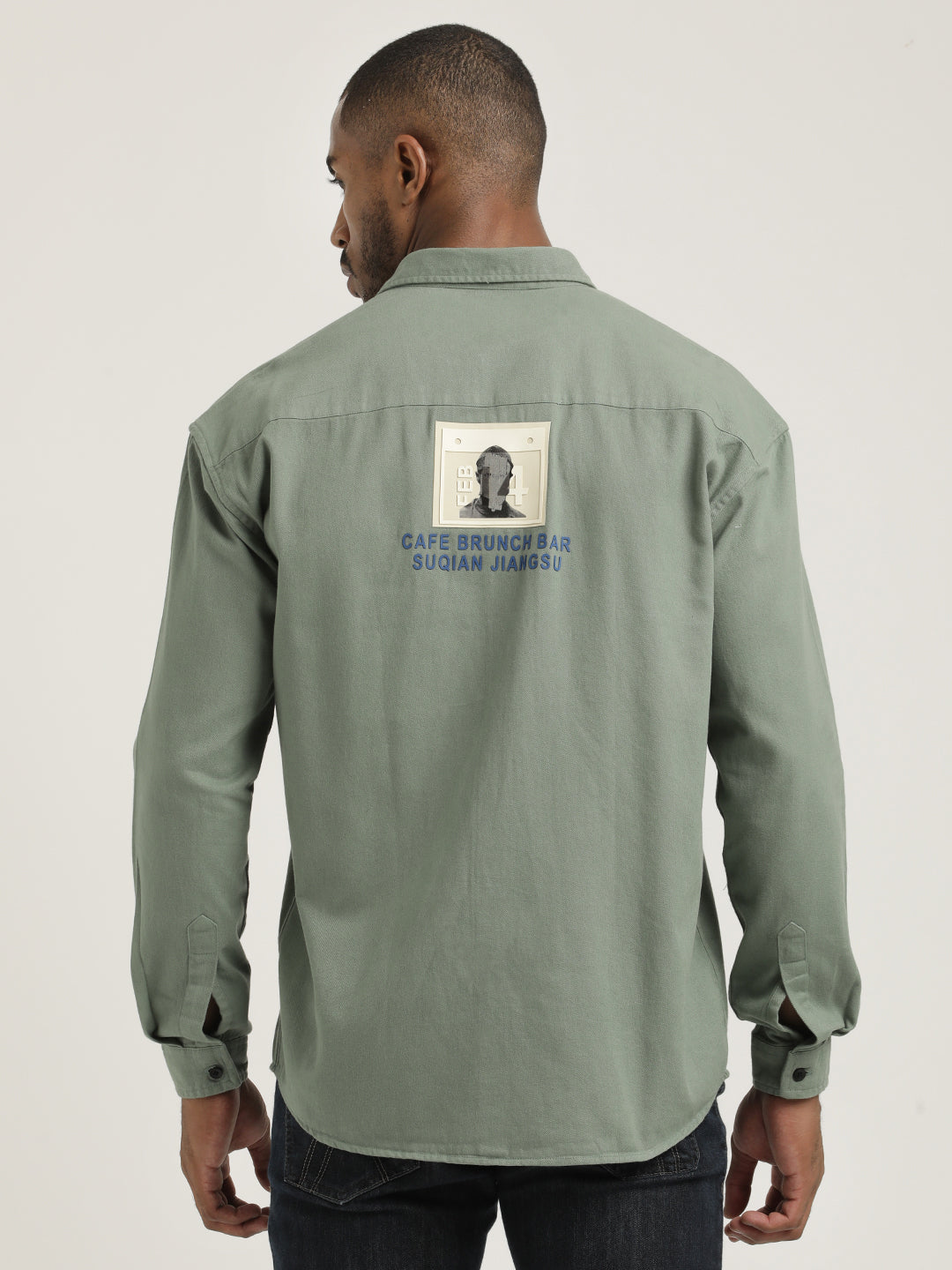 Men Cotton Shirt with Graphic Stickers