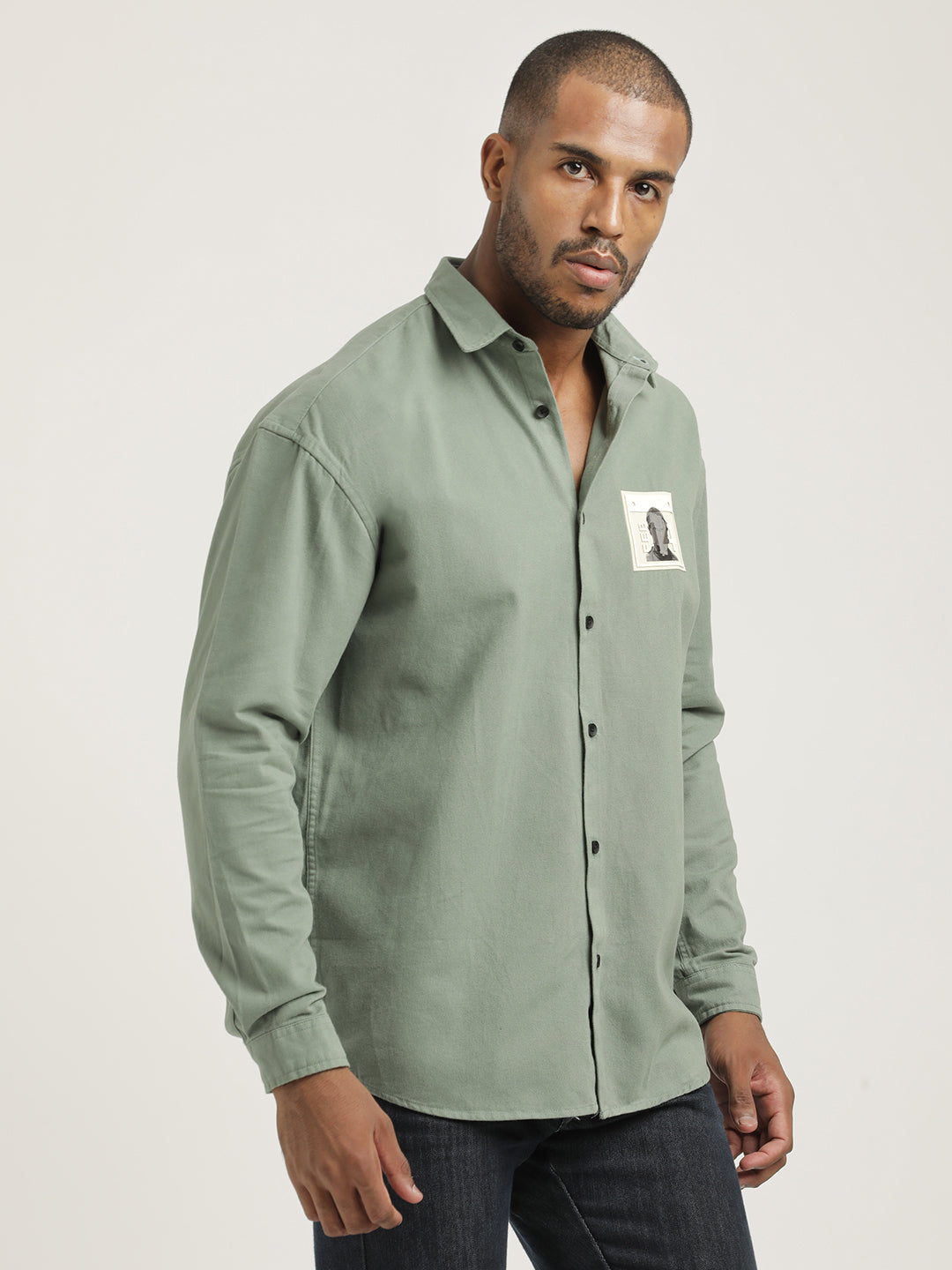 Men Cotton Shirt with Graphic Stickers