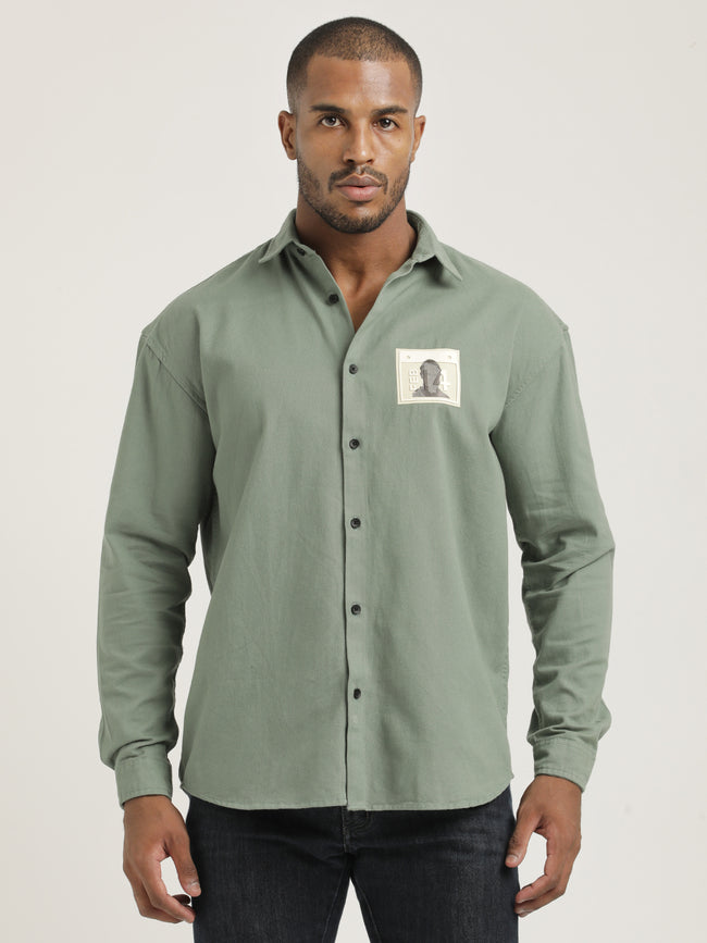 Men Cotton Shirt with Graphic Stickers