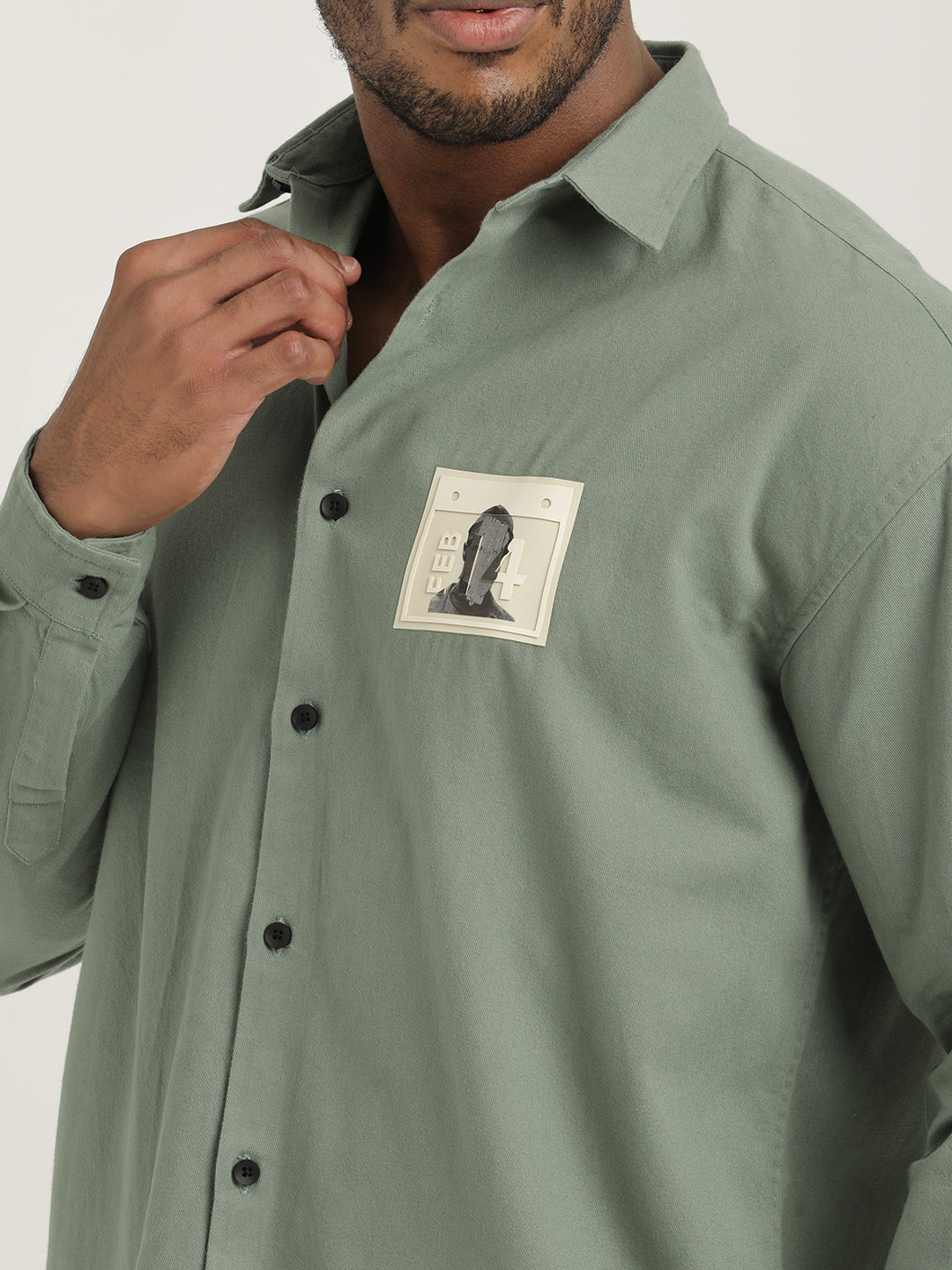 Men Cotton Shirt with Graphic Stickers