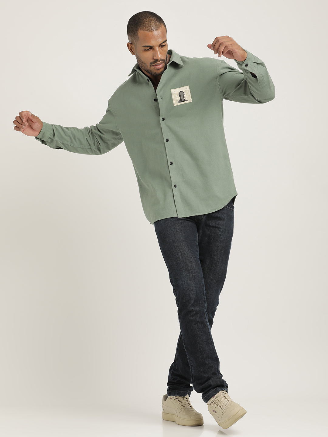 Men Cotton Shirt with Graphic Stickers