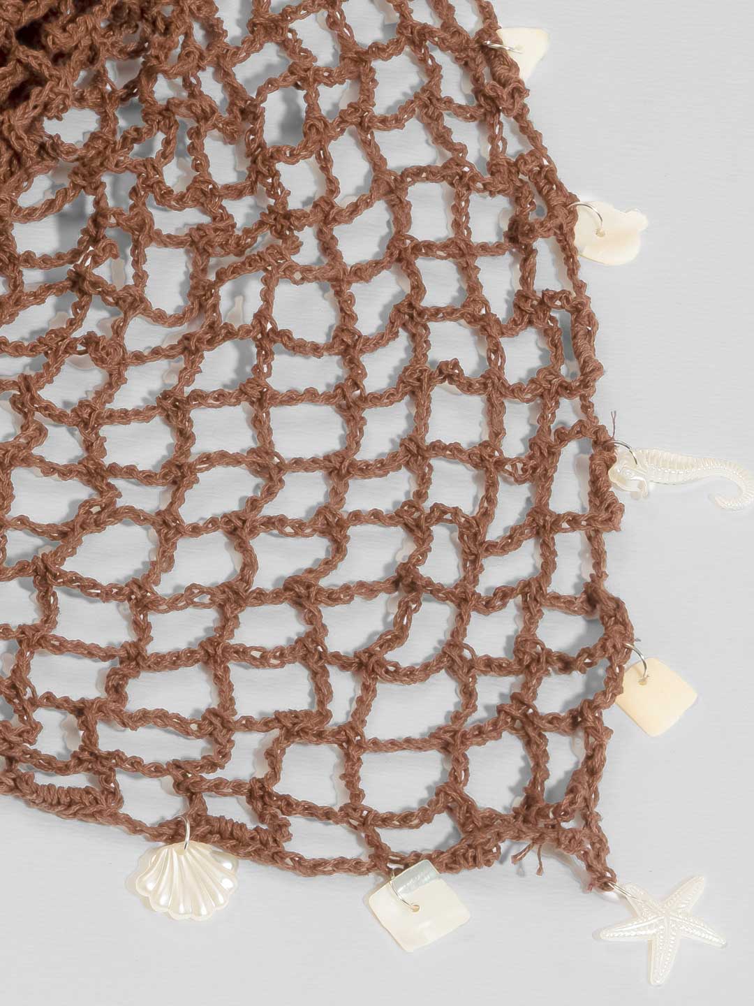 Brown Bohemian Crochet Headscarf with Shell Charms