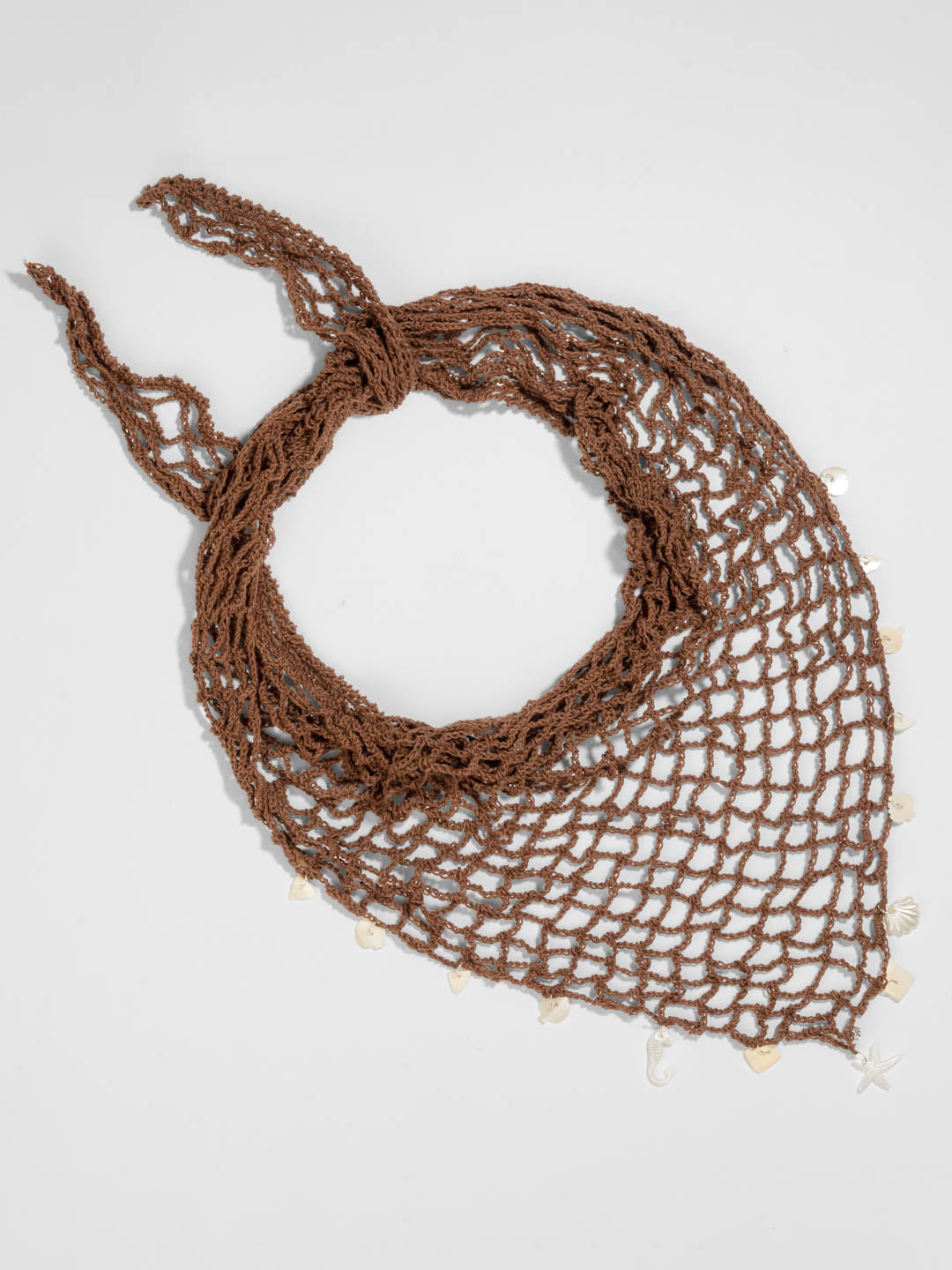 Brown Bohemian Crochet Headscarf with Shell Charms