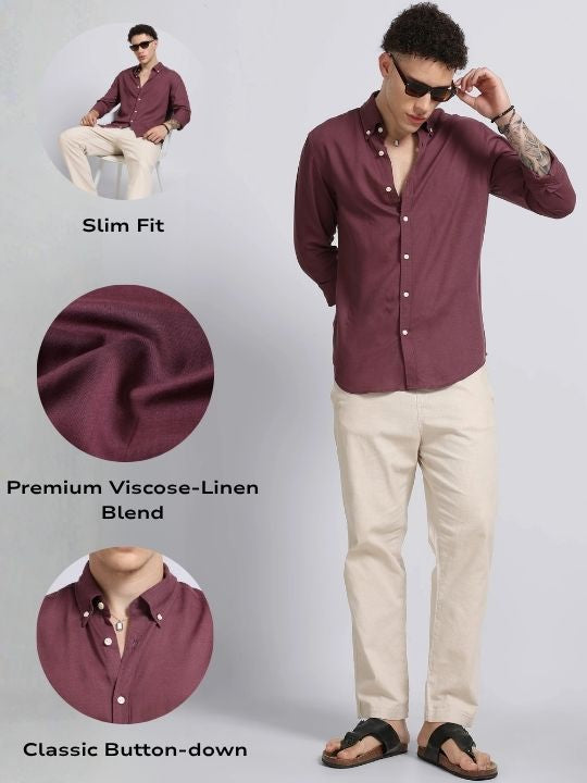 Men Purple Viscose Linen Shirt