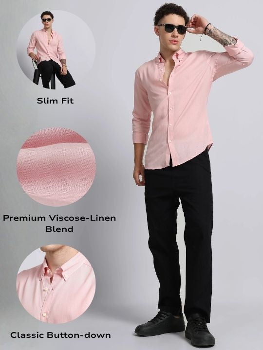 Men Pink Viscose Linen Shirt