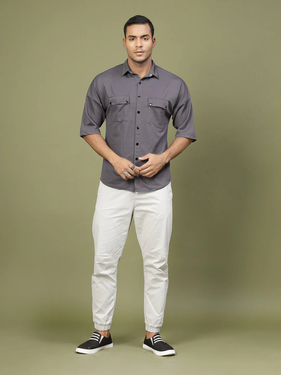 Men Oversized Utility Polyester Shirt