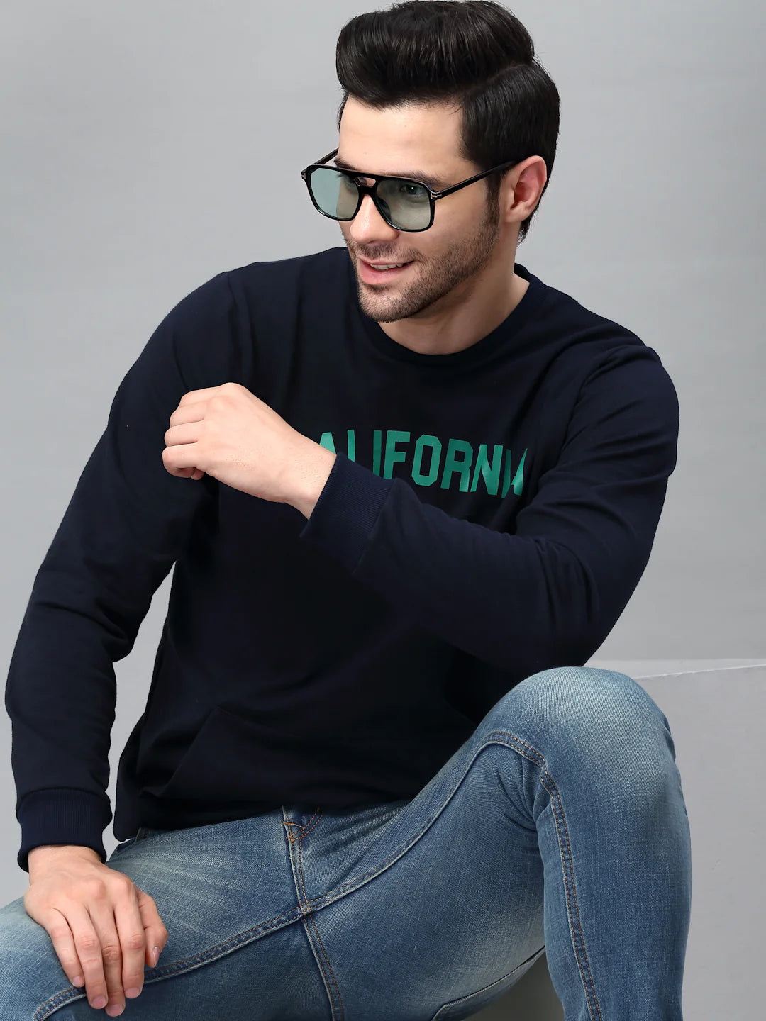 Men Printed Round Neck Fleece Sweatshirt
