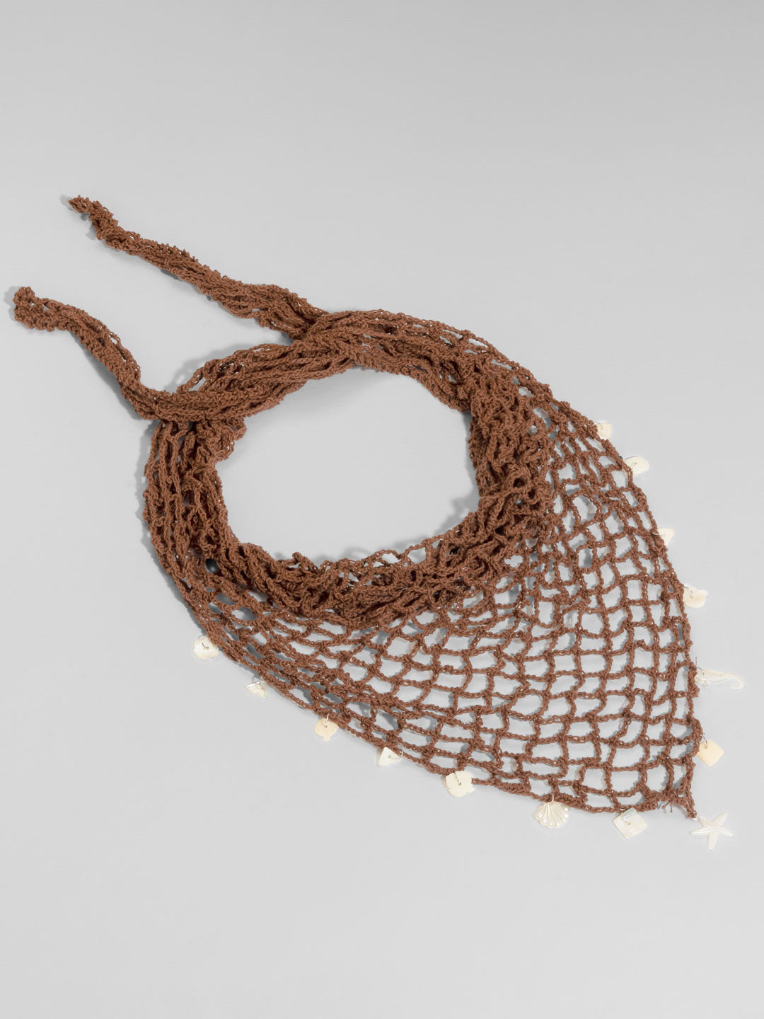 Brown Bohemian Crochet Headscarf with Shell Charms