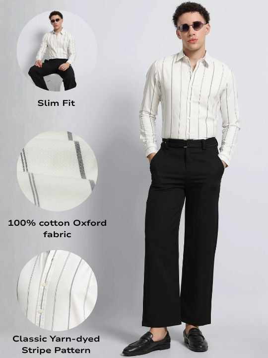Men Off White Classic Striped Cotton Shirt