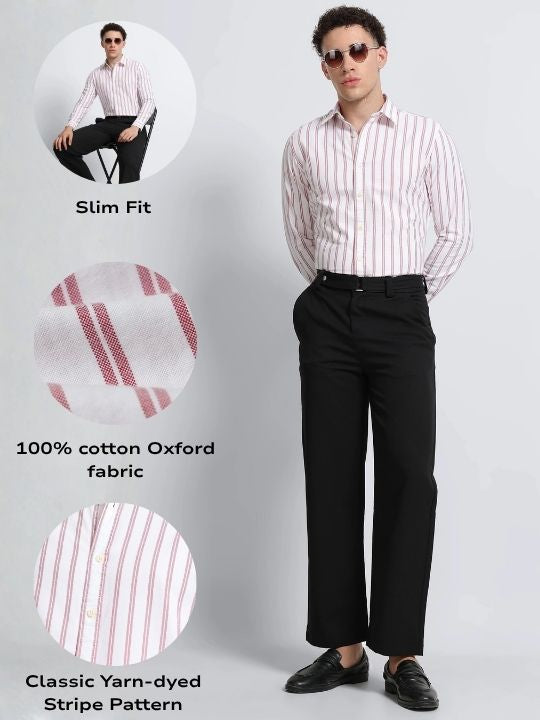 Men Red Classic Striped Cotton Shirt