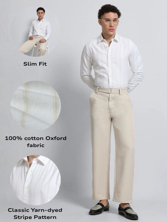 Men White Classic Striped Cotton Shirt