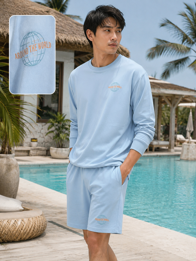Men Blue Oversized Co-ord Set