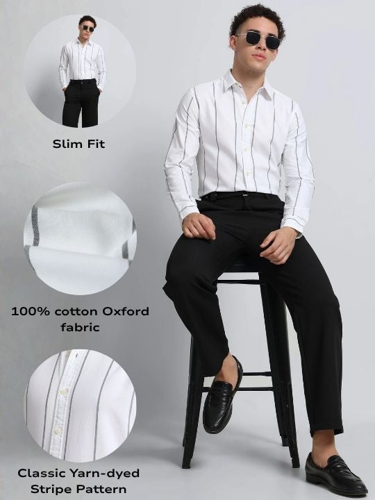 Men White Classic Striped Cotton Shirt
