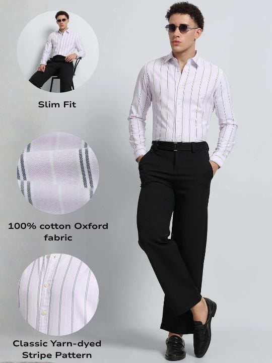 Men Pink Classic Striped Cotton Shirt