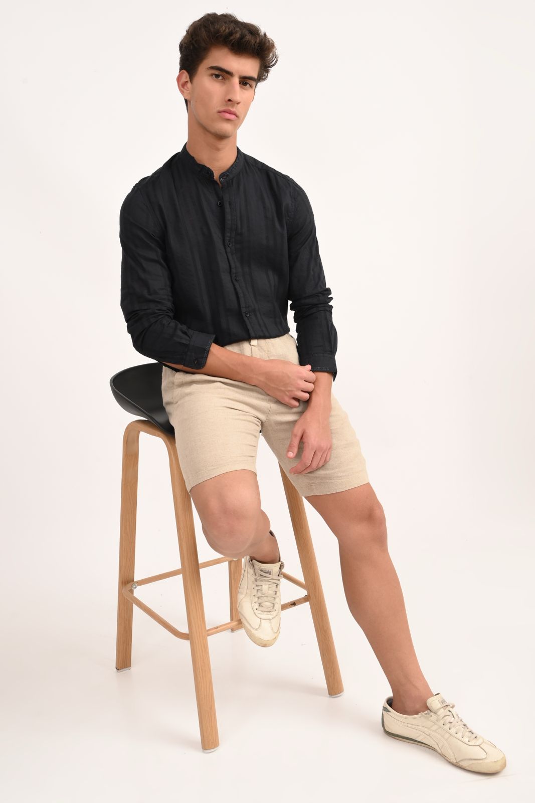 Mens Becky Black Striped Linen Check Shirt
