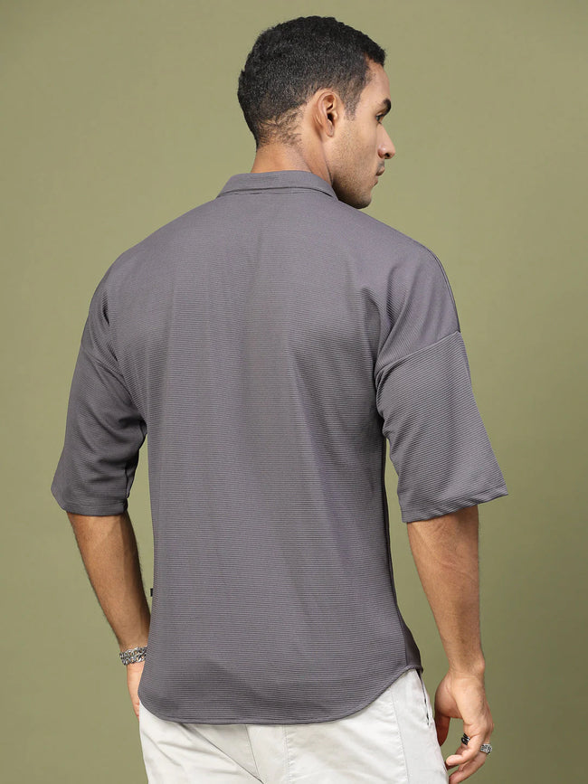 Men Oversized Utility Polyester Shirt