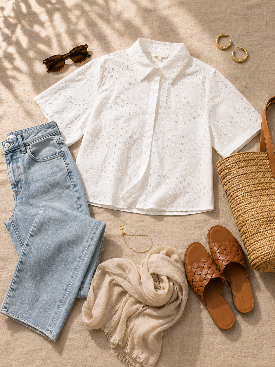 Women White Diamond Shiffli Boxy Shirt