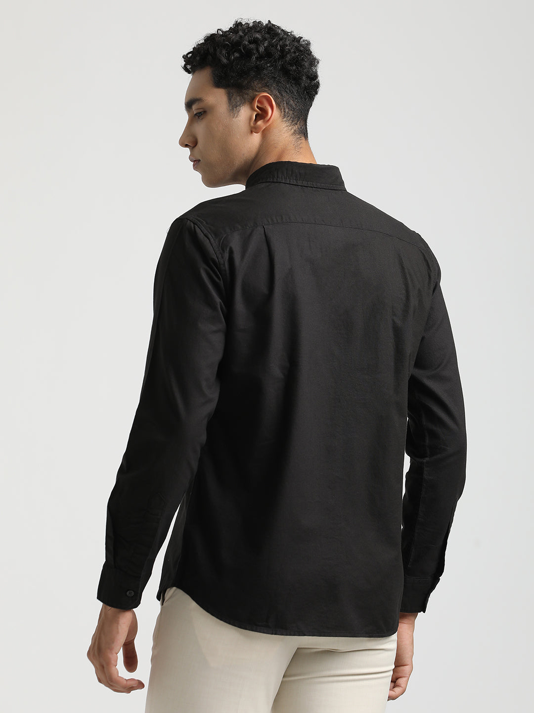 Men Oxford Cotton Shirt with Button-Down Collar