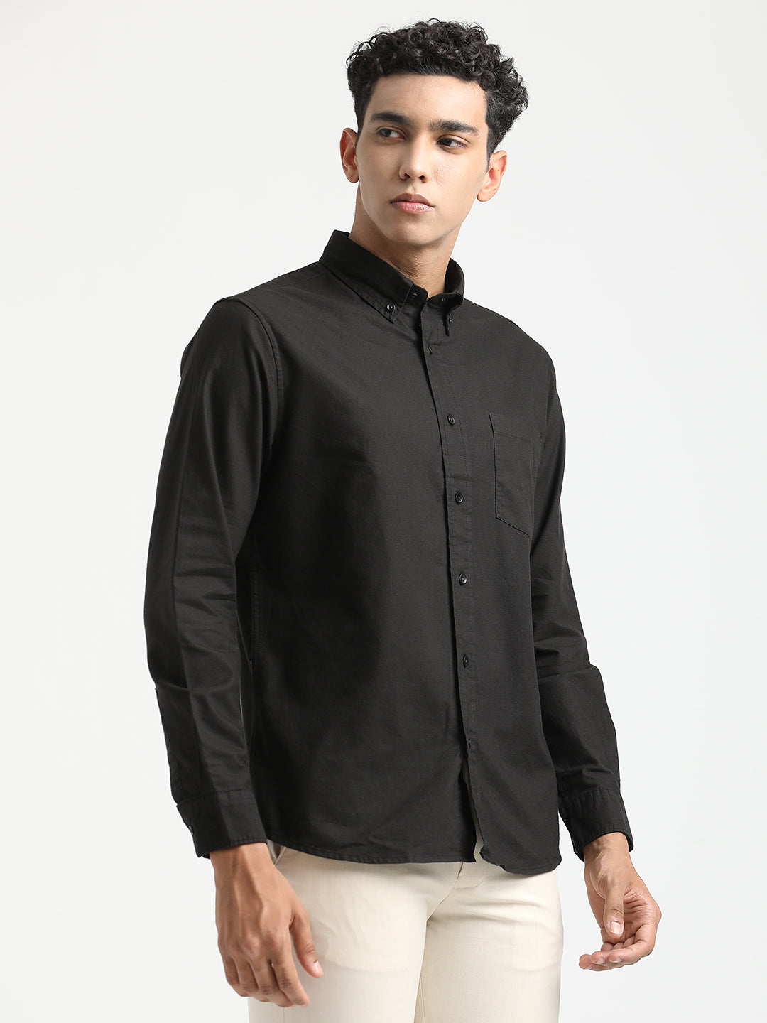 Men Oxford Cotton Shirt with Button-Down Collar