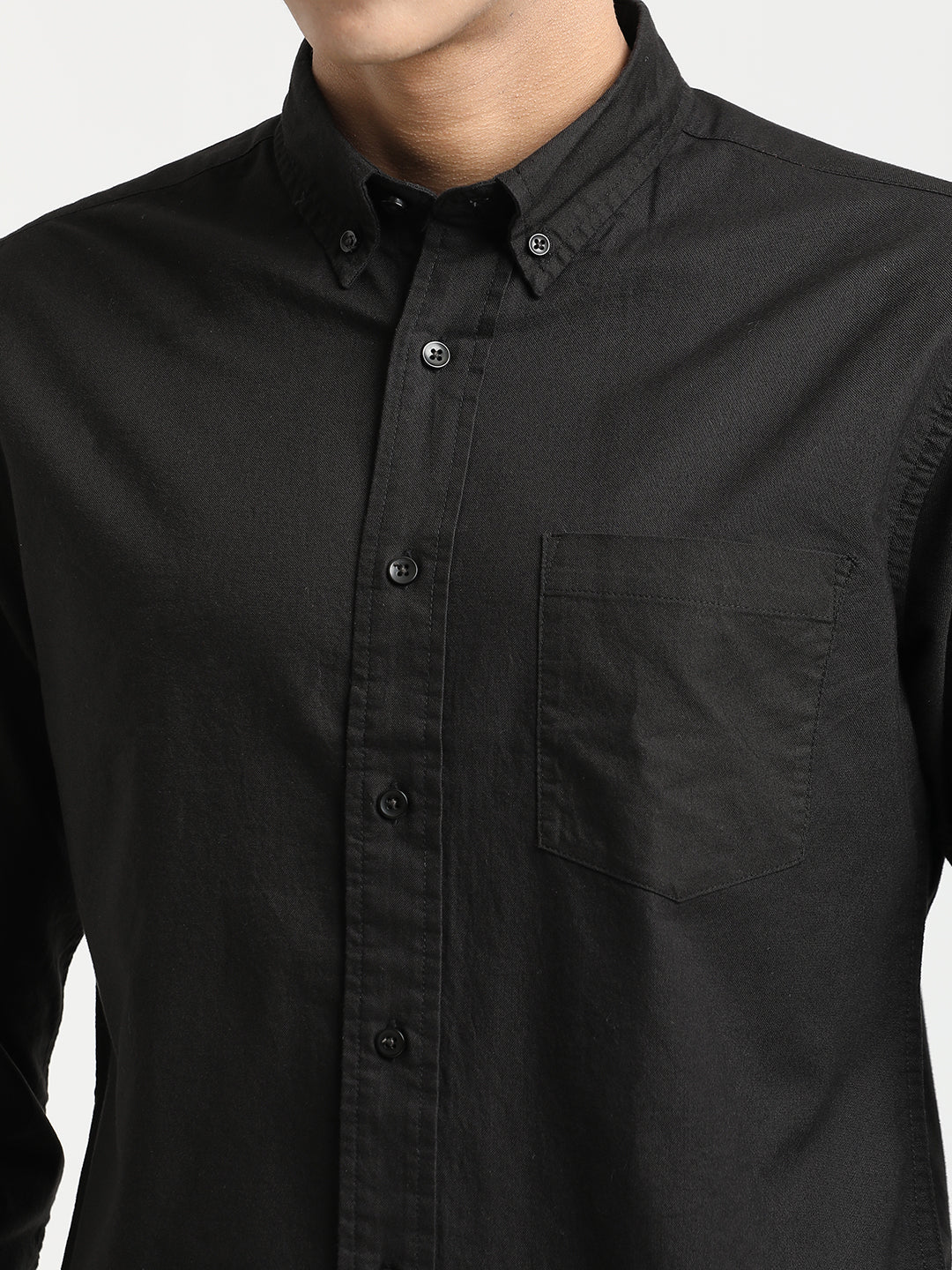 Men Oxford Cotton Shirt with Button-Down Collar