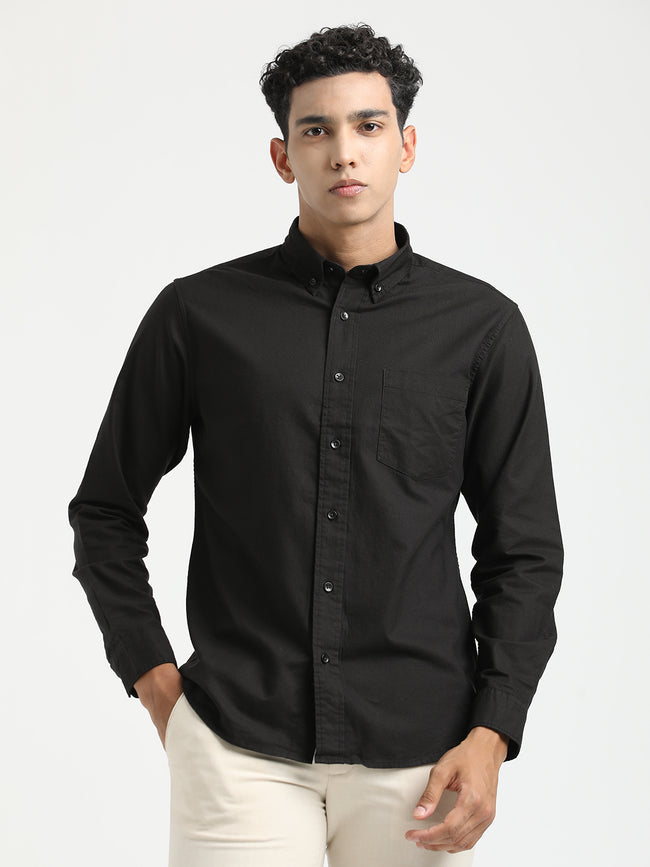 Men Oxford Cotton Shirt with Button-Down Collar