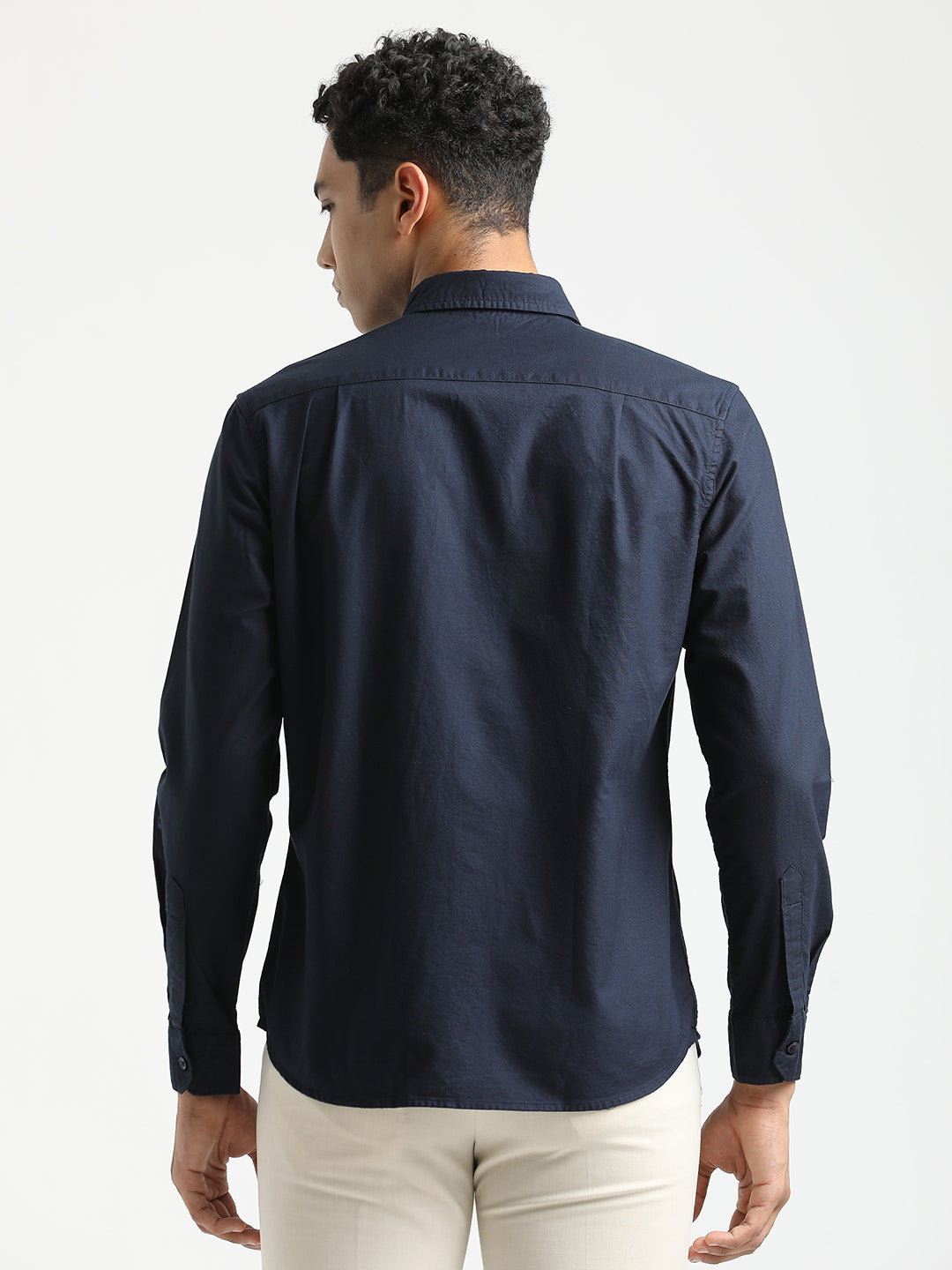 Men Oxford Cotton Shirt with Button-Down Collar