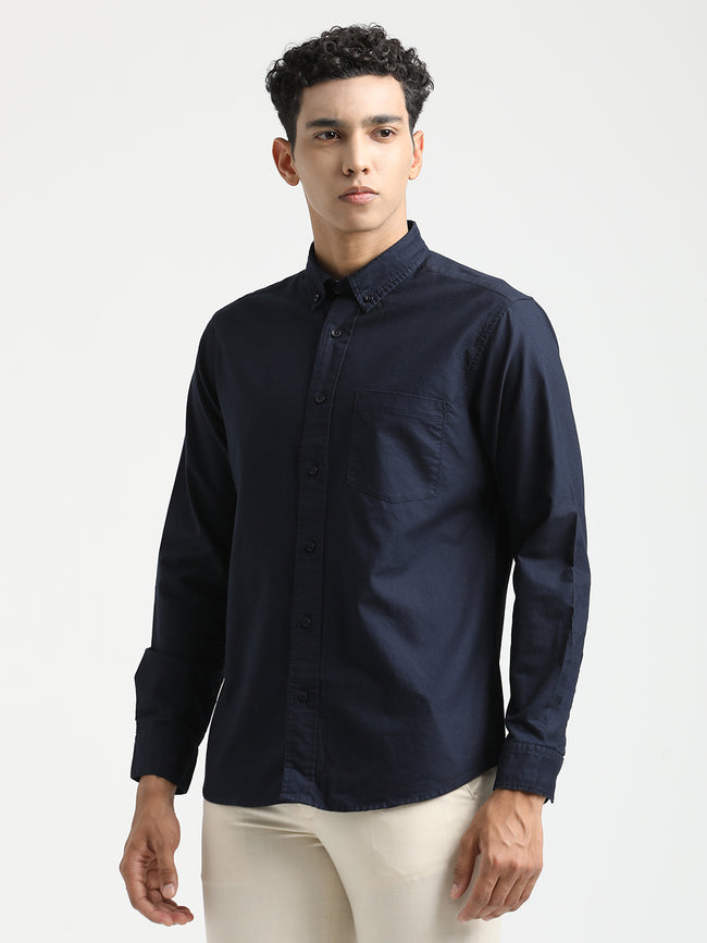 Men Oxford Cotton Shirt with Button-Down Collar