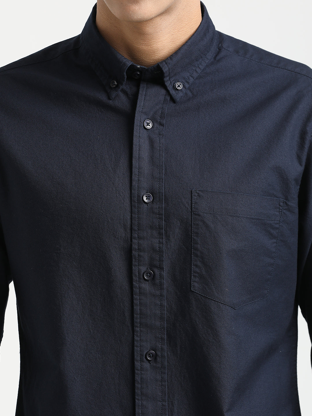 Men Oxford Cotton Shirt with Button-Down Collar