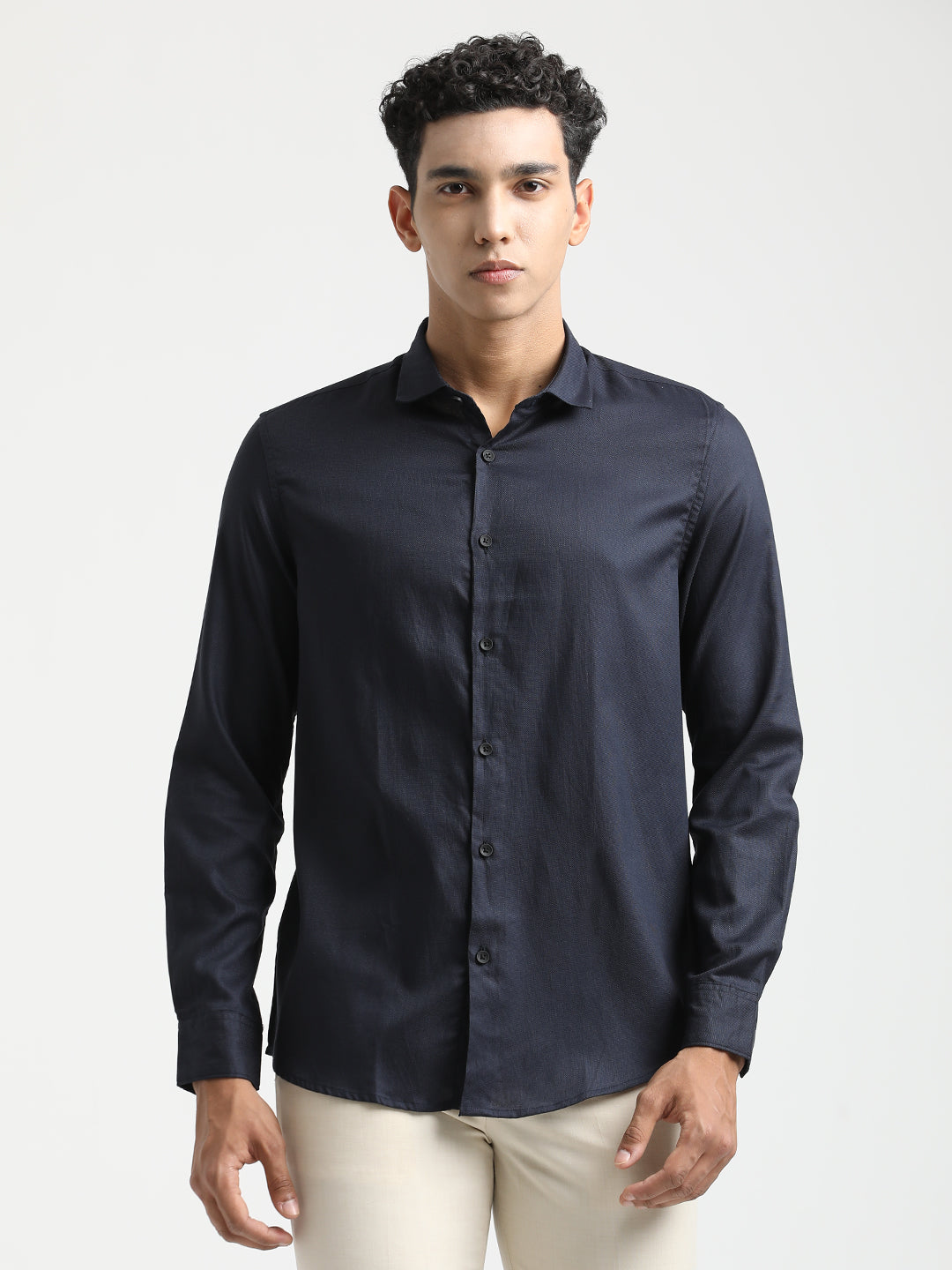 Men Textured Cotton Shirt with Dobby Weave