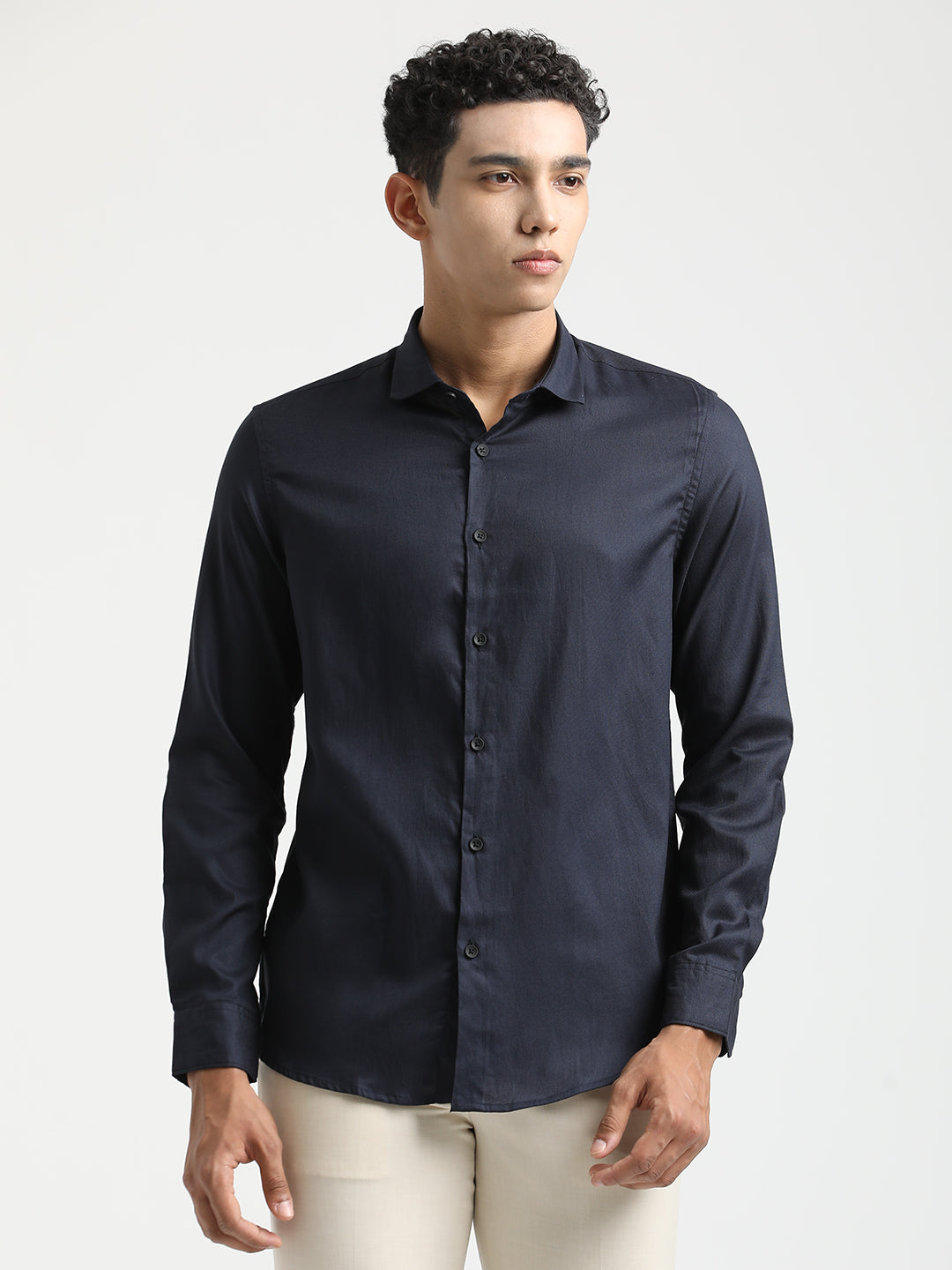 Men Textured Cotton Shirt with Dobby Weave