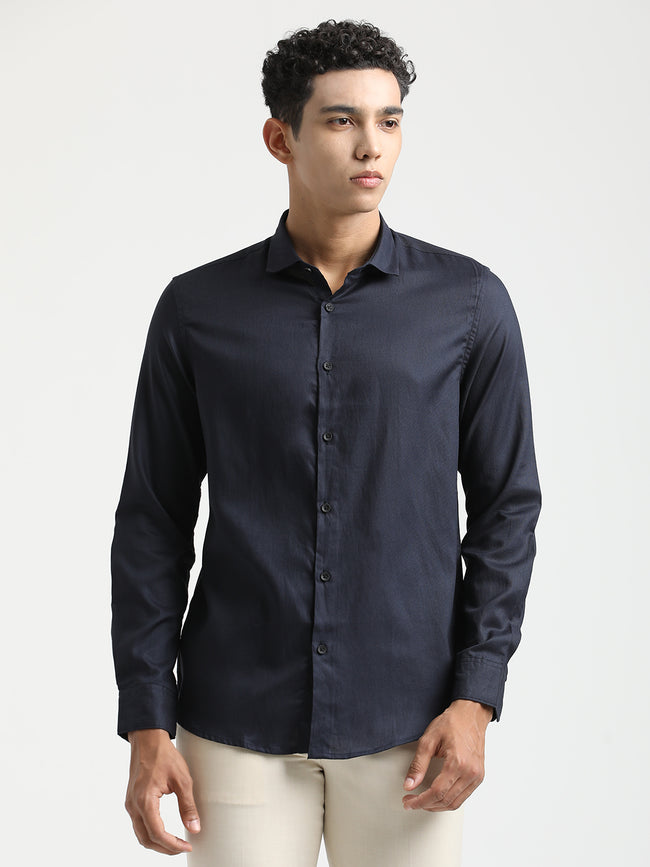 Men Textured Cotton Shirt with Dobby Weave