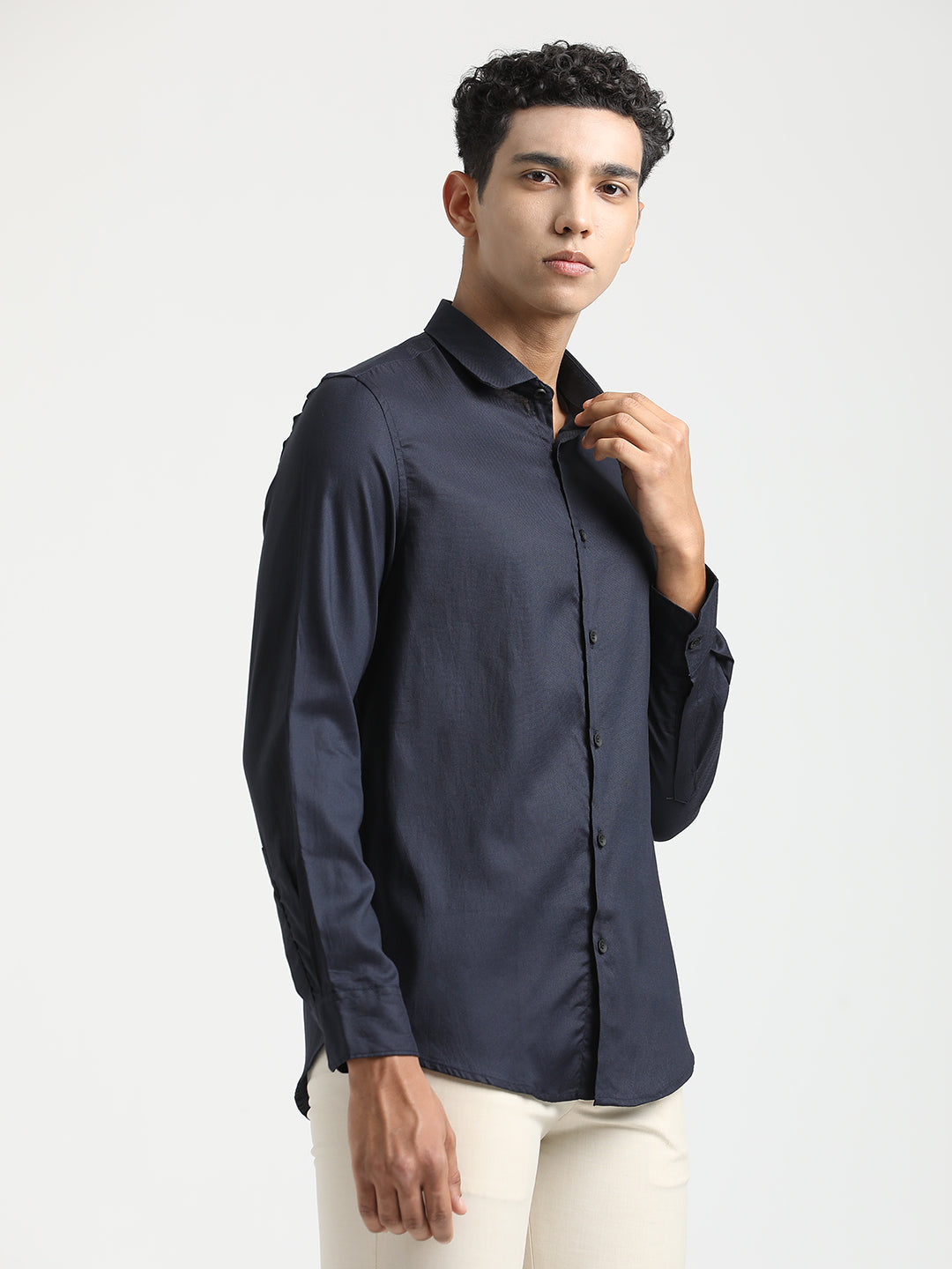 Men Textured Cotton Shirt with Dobby Weave