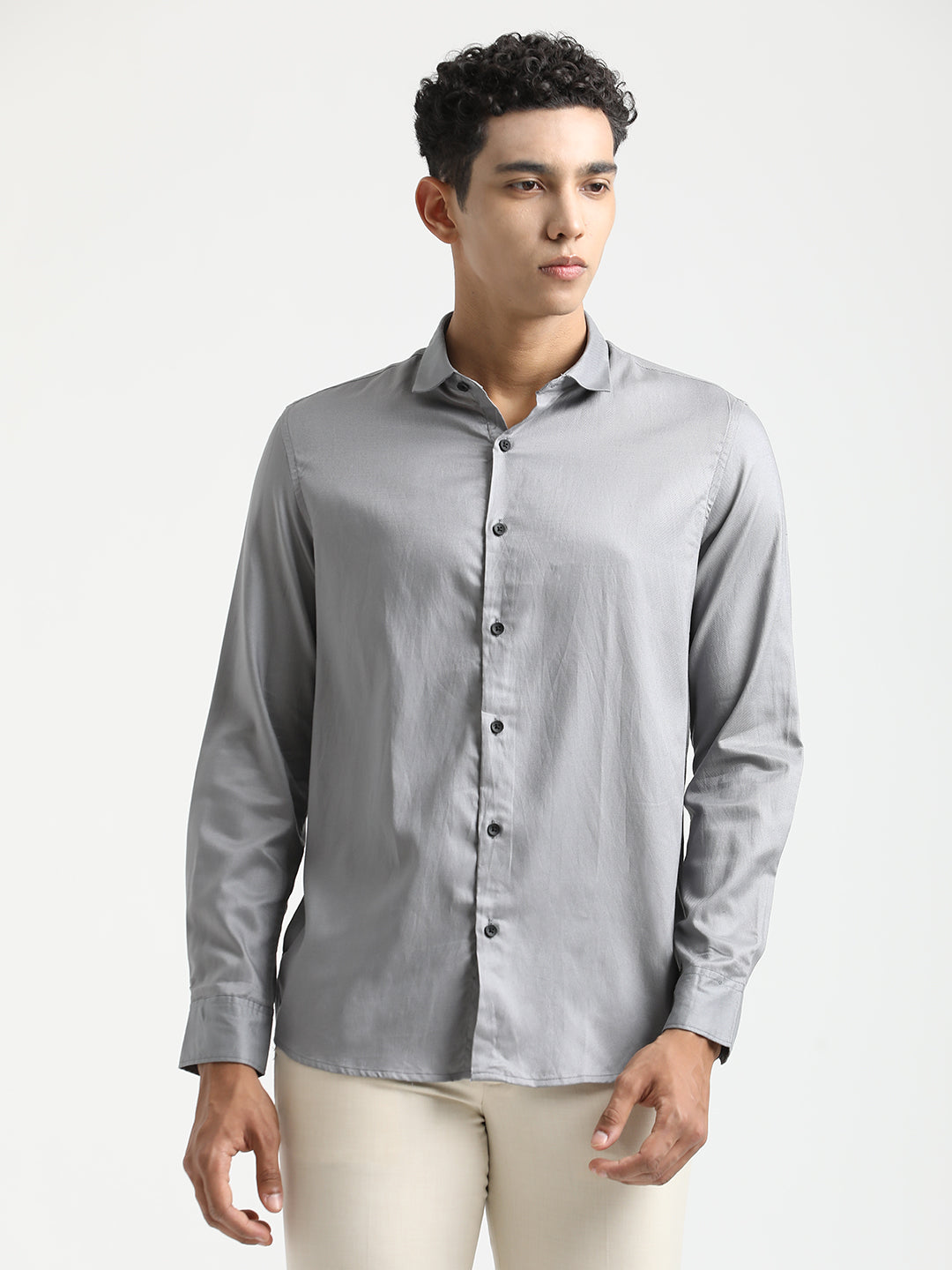 Men Textured Cotton Shirt with Dobby Weave