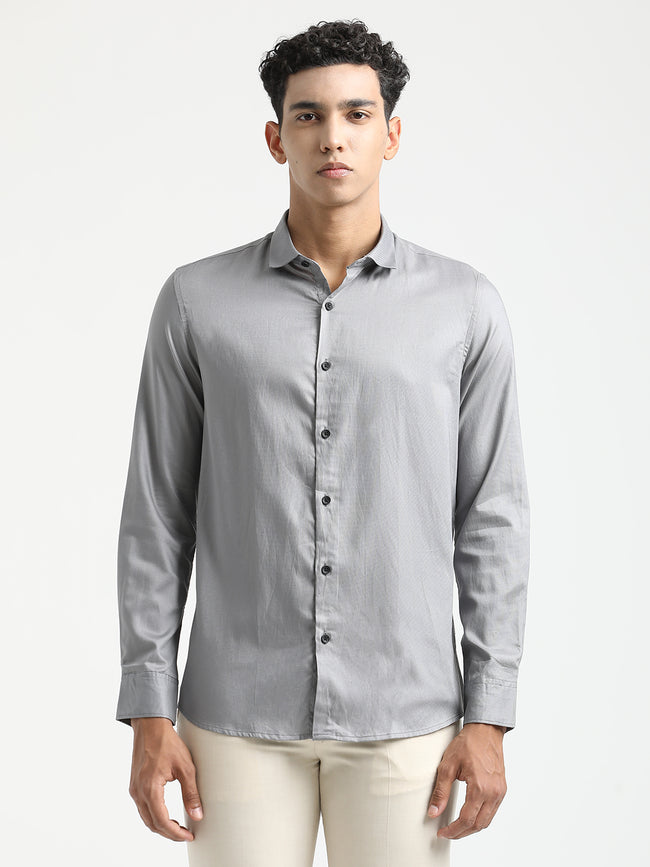 Men Textured Cotton Shirt with Dobby Weave