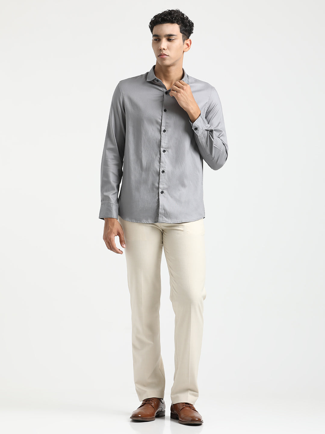 Men Textured Cotton Shirt with Dobby Weave