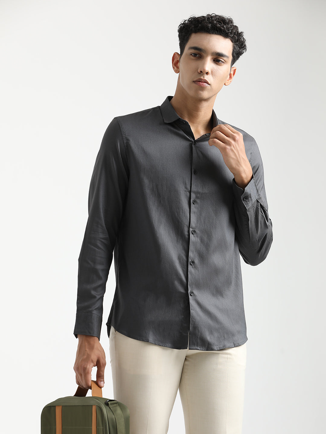 Men Textured Cotton Shirt with Dobby Weave
