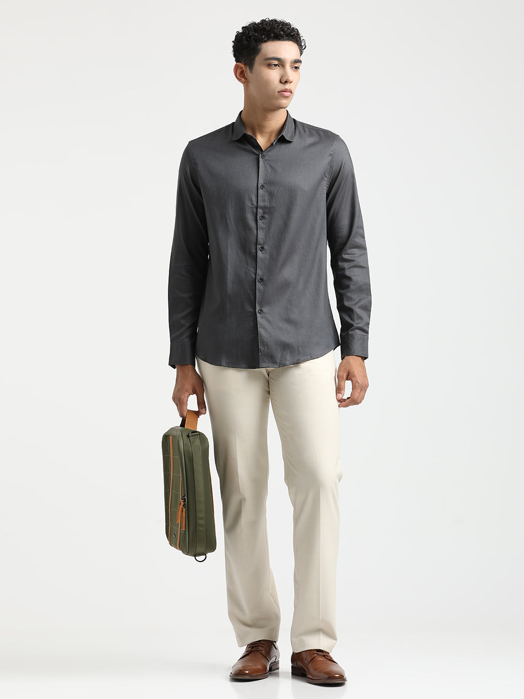 Men Textured Cotton Shirt with Dobby Weave