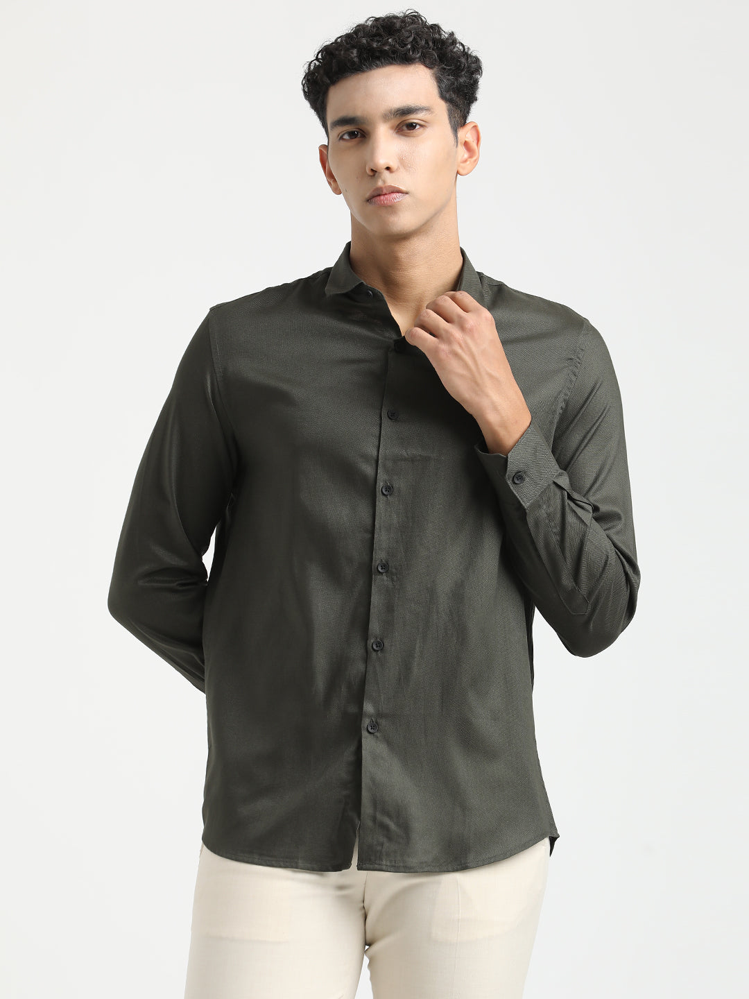 Men Textured Cotton Shirt with Dobby Weave