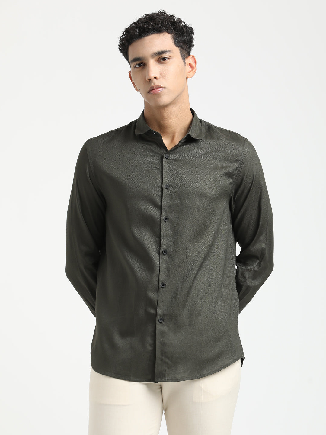 Men Textured Cotton Shirt with Dobby Weave