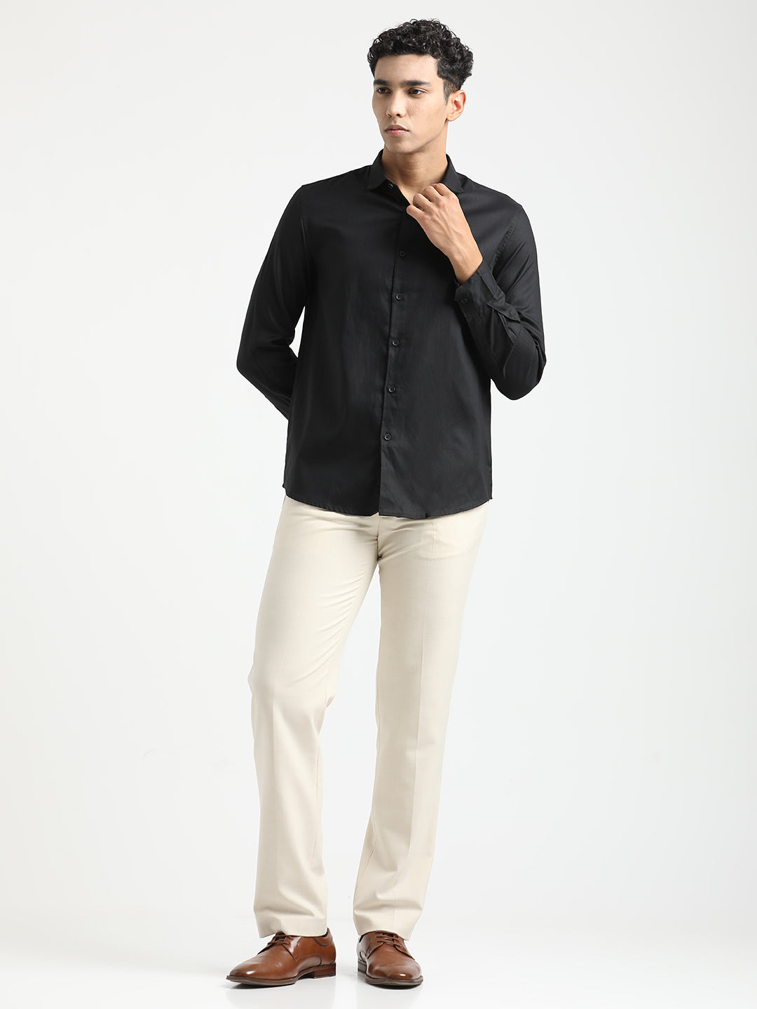 Men Textured Cotton Shirt with Dobby Weave