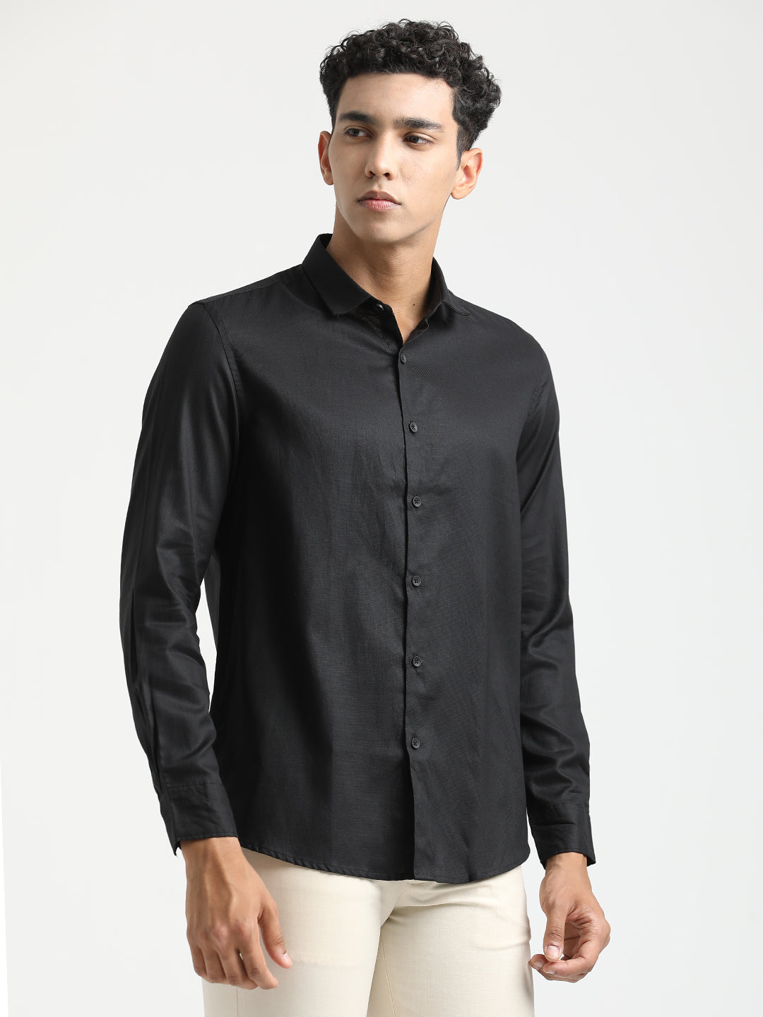 Men Textured Cotton Shirt with Dobby Weave