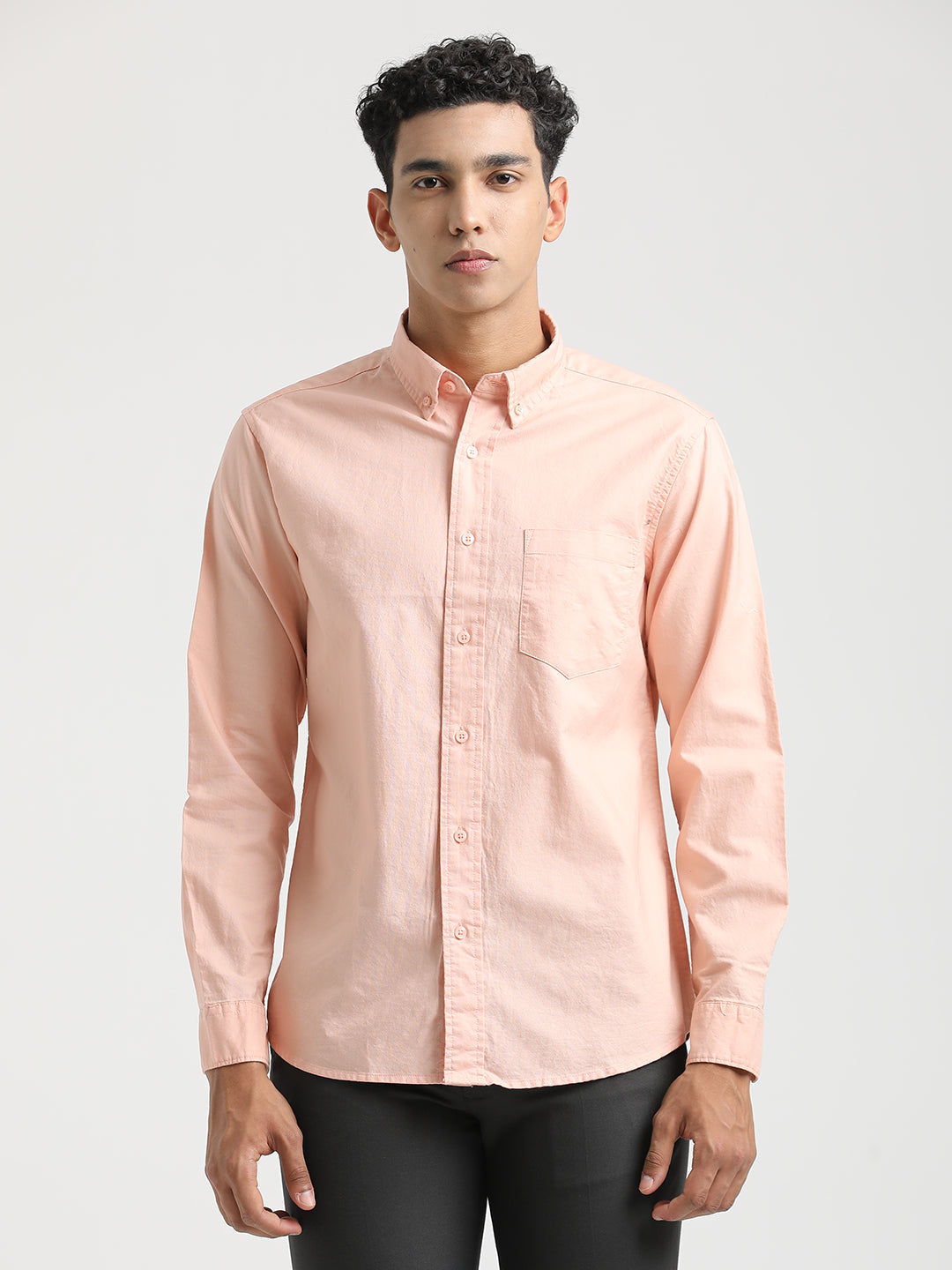 Men Oxford Cotton Shirt with Button-Down Collar