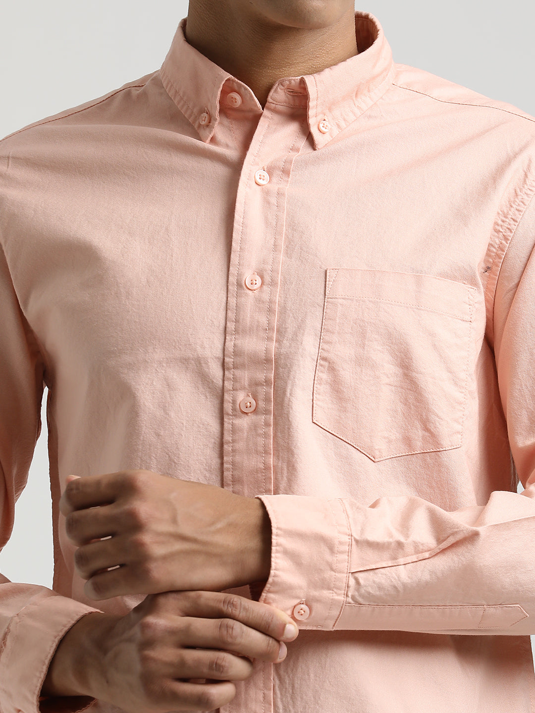 Men Oxford Cotton Shirt with Button-Down Collar