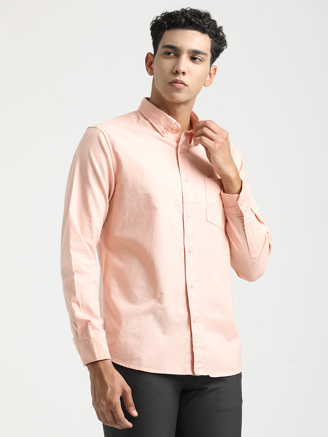 Men Oxford Cotton Shirt with Button-Down Collar