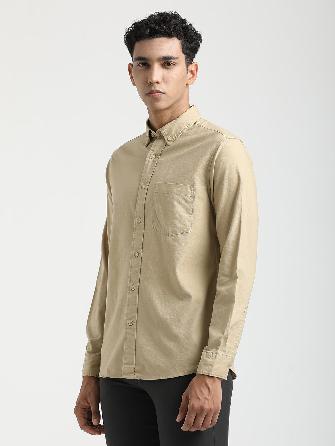 Men Oxford Cotton Shirt with Button-Down Collar