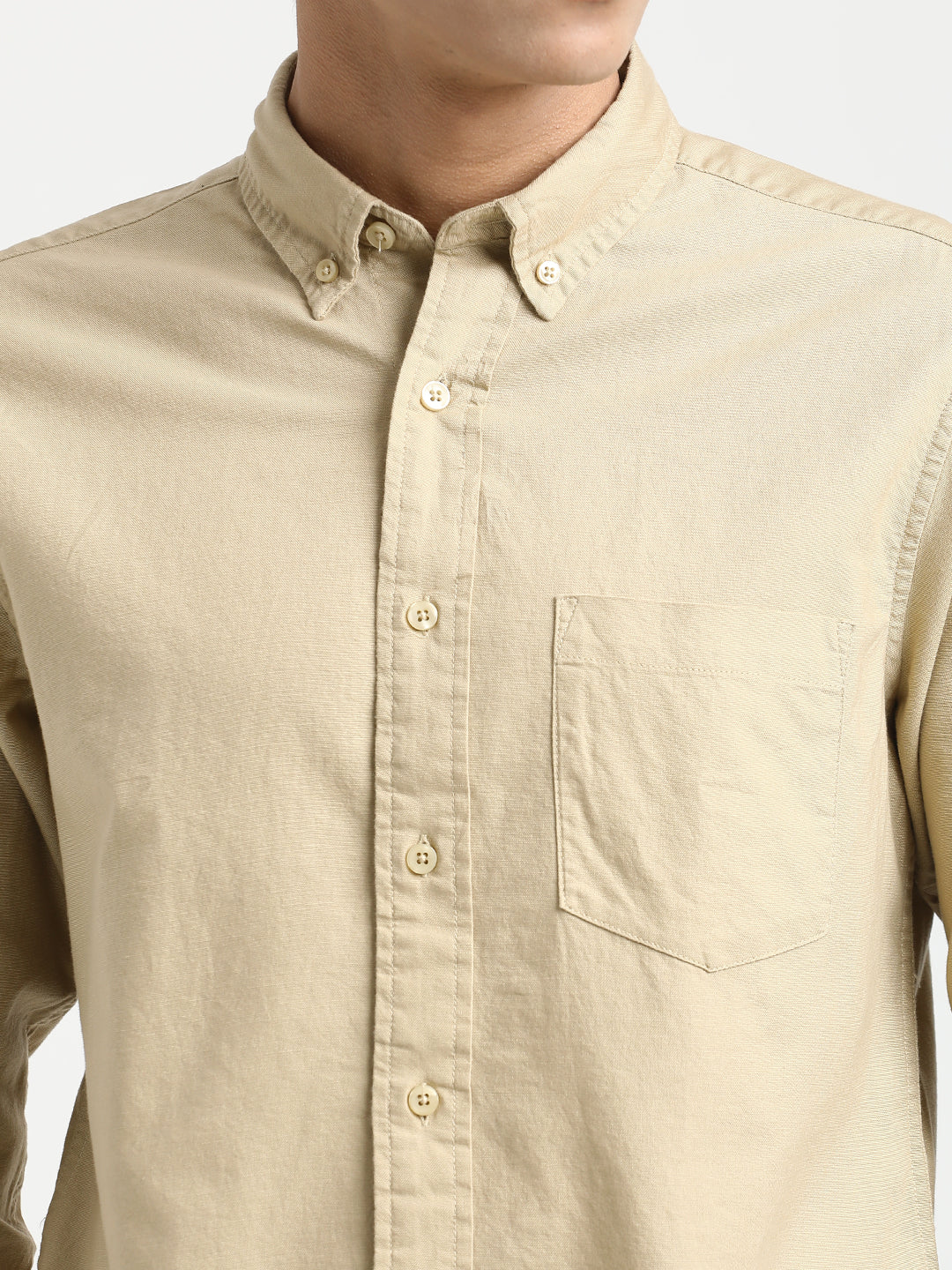 Men Oxford Cotton Shirt with Button-Down Collar