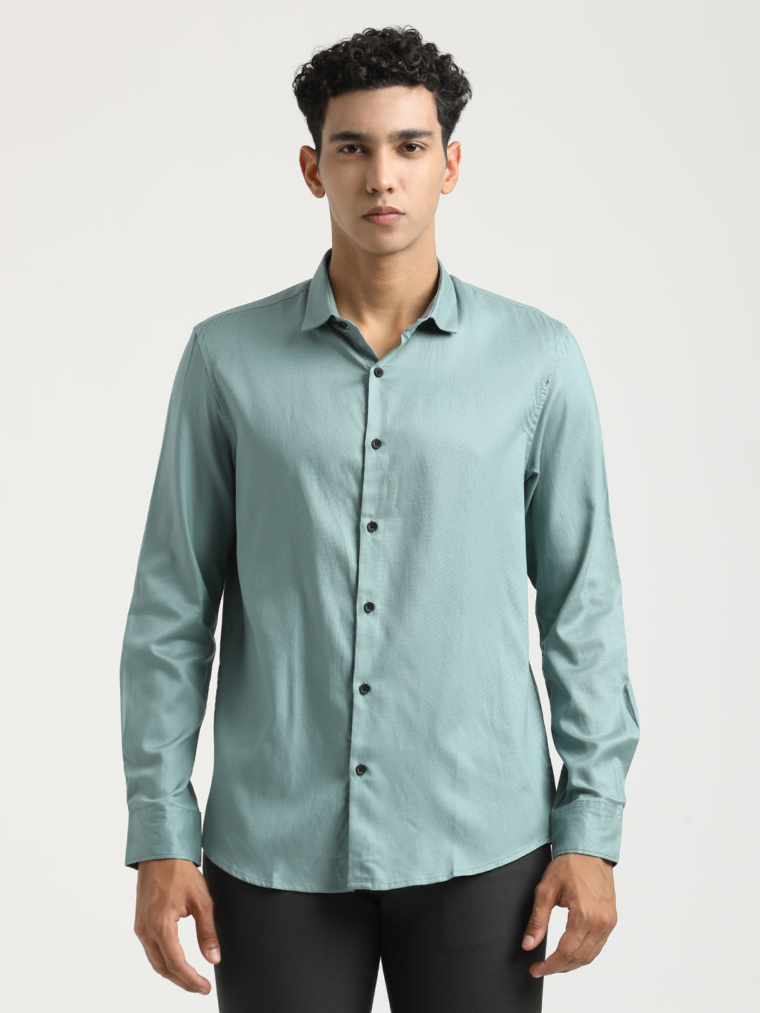 Men Textured Cotton Shirt with Dobby Weave