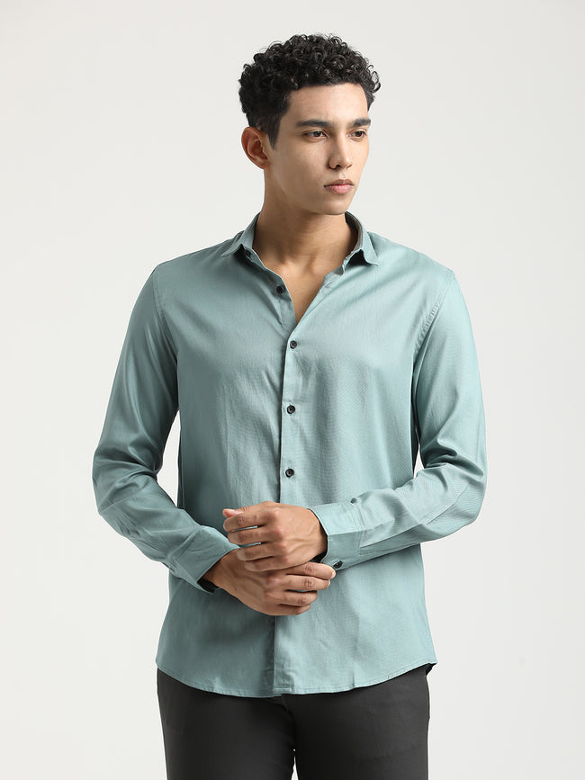 Men Textured Cotton Shirt with Dobby Weave