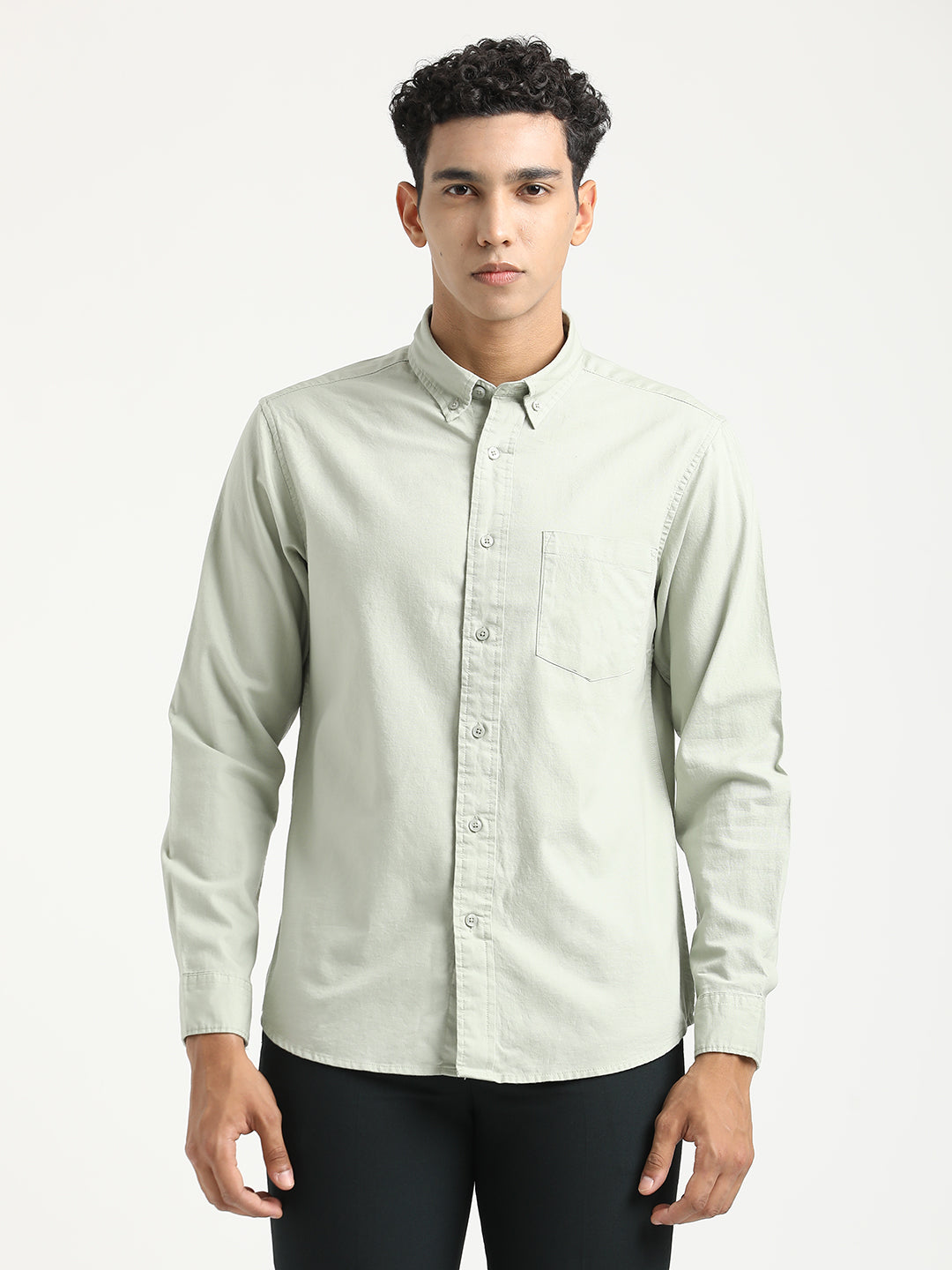 Men Oxford Cotton Shirt with Button-Down Collar