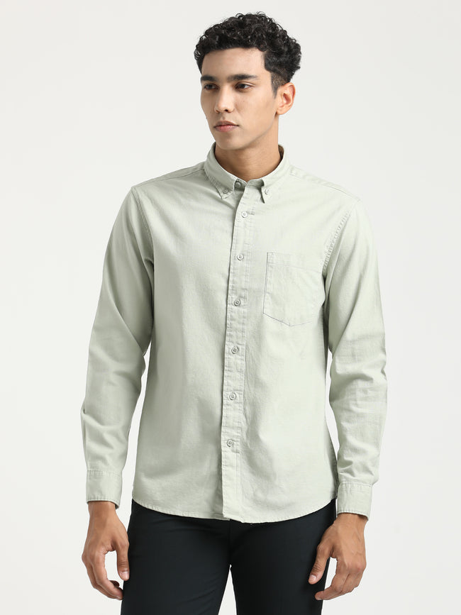 Men Oxford Cotton Shirt with Button-Down Collar